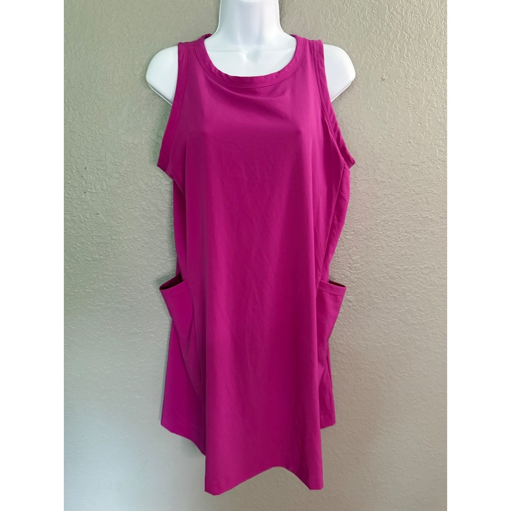 Lou & Grey Magenta Pink Sleeveless Athletic Dress M Pockets Bra Lined*READ*